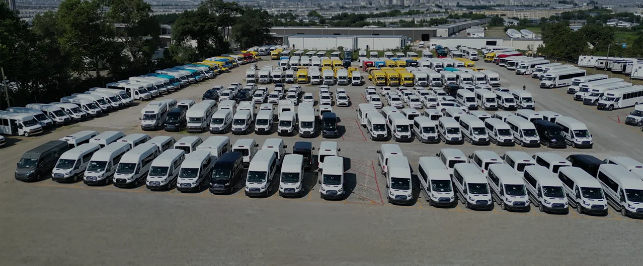 fleet of vehicles bird eye view on a sunny day