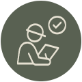 Safety guy with clipboard and checkmark icon
