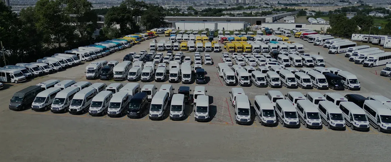 fleet of vehicles bird eye view on a sunny day