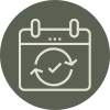 calendar icon with a check mark and infinite circle of arrows