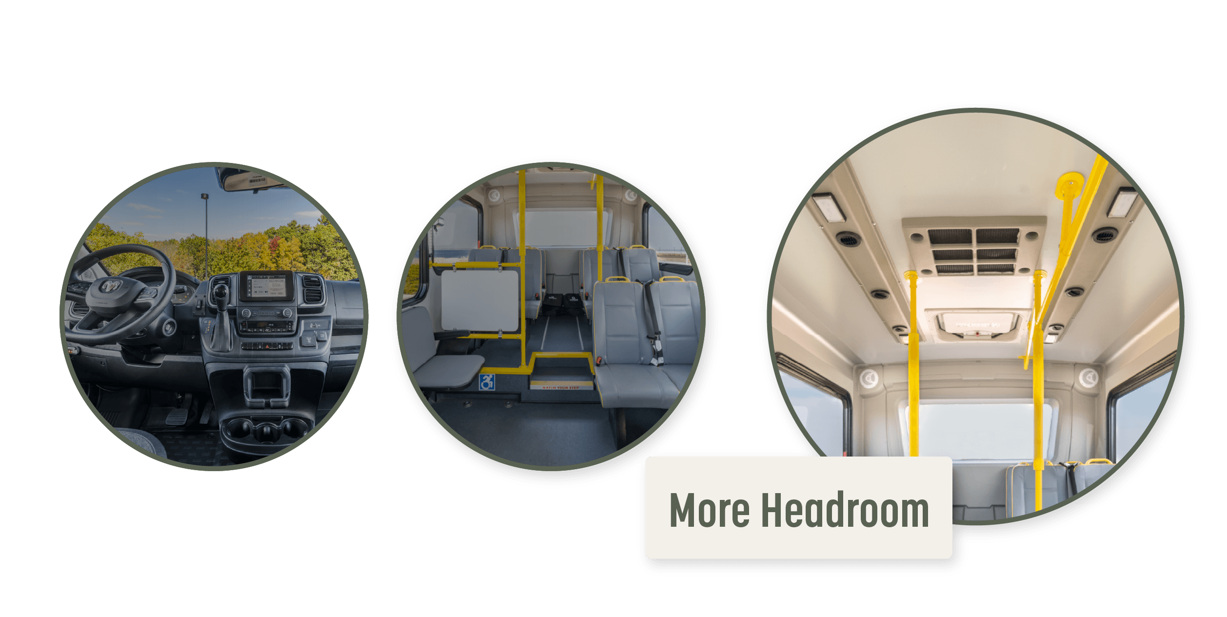 Interior view of increased headroom in a commercial minibus.