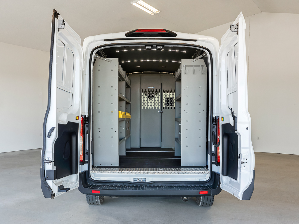 E-Transit Cargo - Plumbing rear view, doors open
