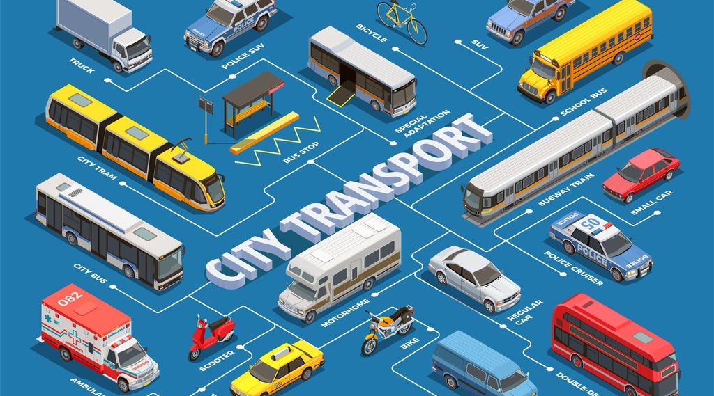 Vector graphic of different types of city transportation.