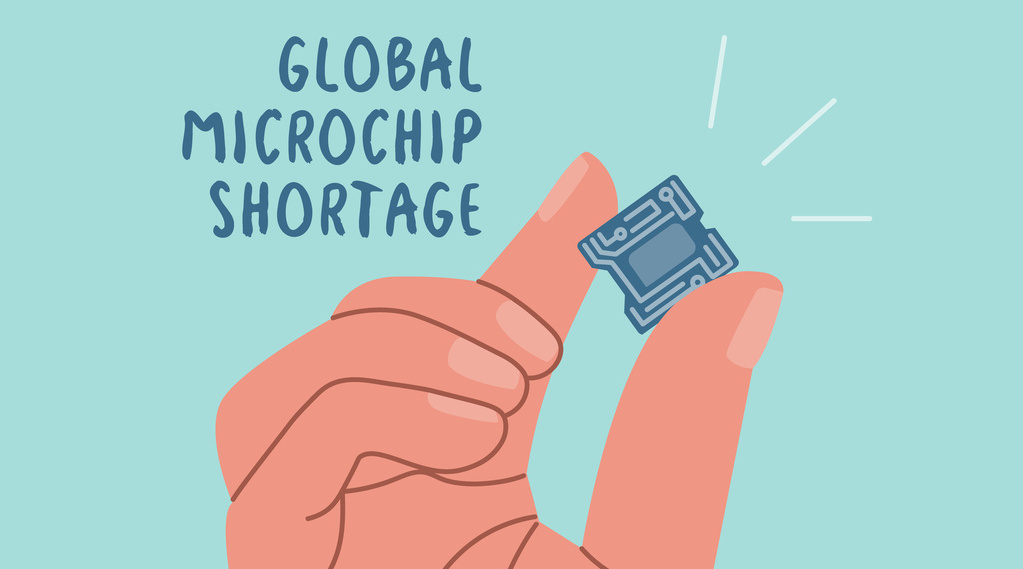 Vector image of a human hand holding a microchip.