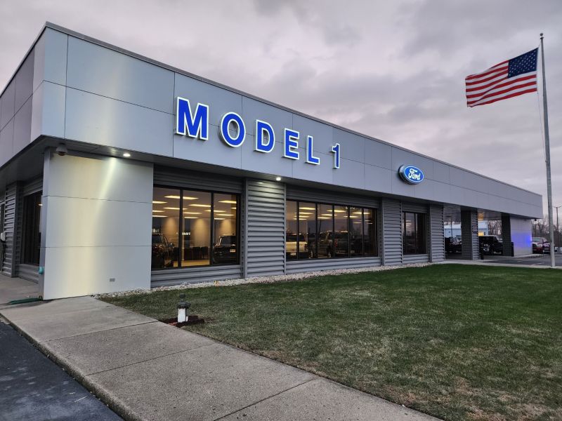 Exterior image of a Ford automobile dealership.